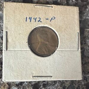 1942-P Lincoln Wheat Penny in Card Holder - Brown